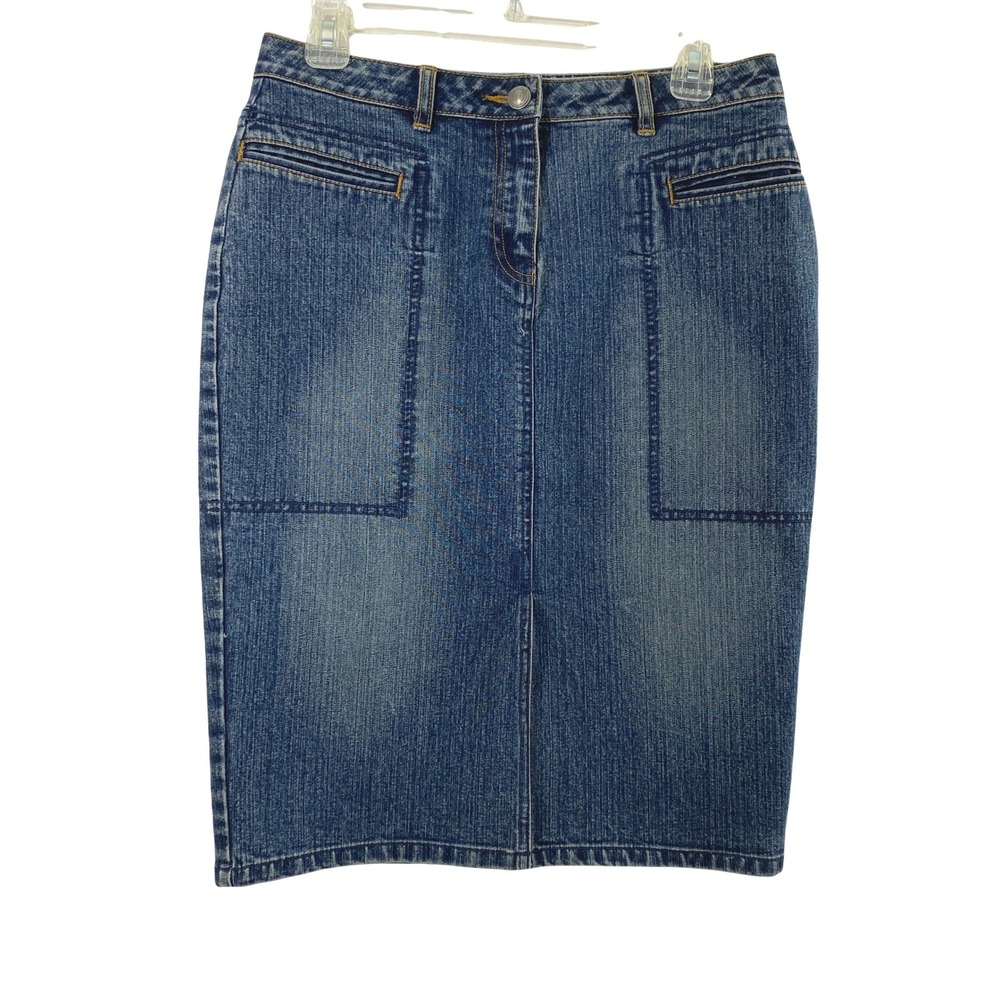 Mixit Modest Jean Skirt Women 4 Blue Denim Stretch Pencil Knee Length Casual